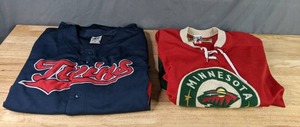 lot 453 image: MN Twins MLB Shirt Size Mens XL and MN Wild NHL Long Sleeve Size Mens LG  X