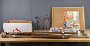 lot 507 image: Paint Brushes, Acrylic Paint, Canvas Stands, Framed Cork Board and More X
