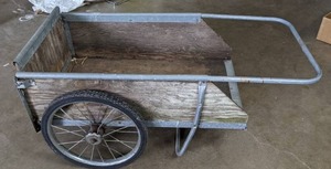lot 508 image: Two Wheel Vintage Wood Wagon with Pull Handle X