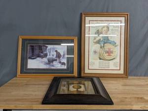 lot 460 image: Globe Artwork, Armstrong Haugen Farm Girl Photograph, Vintage N.T. Swezeys Advertising Poster  X