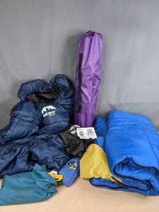 lot 473 image: Nebo Sleeping Bag, Blue Sleeping Bag, Chair, Jacket, Stakes  X