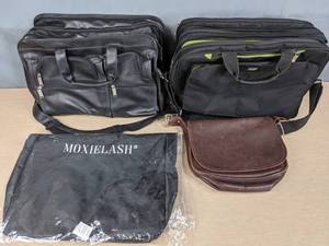 lot 575 image: Assortment of 4 Bags Leather Coach Purse, (2) Laptop Bags, & a Moxielash Tote Bag  Z