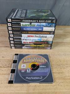 lot 522 image: Pile of PlayStation 2 Games Fishermans Bass Club, All-Star Baseball 2003, Cabelas Dangerous Hunts 2, ATV Offroad Fury 2, Cabelas Big Games Hunter and More Z
