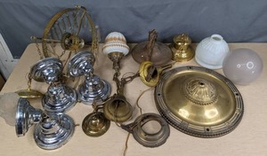 lot 590 image: Large Collection of Antique & Vintage Light Fixtures, Shades and Globes  B