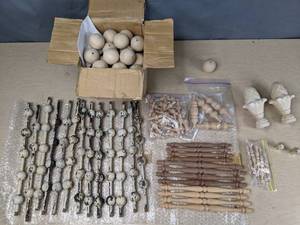 lot 588 image: Variety of Vintage and New Spindles for Banisters, Finials, and More Wooden Components  B