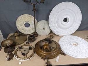 lot 589 image: Vintage & Antique Lighting Fixtures, Parts, Ceiling Medallions, and Shades  B