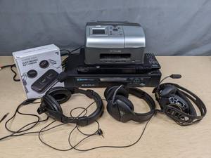 lot 584 image: Electronics  Emerson & Sony CDDVD Players, Lexmark Photo Printer, Sharper Image Key Finder, (3) Gaming Headsets  Z