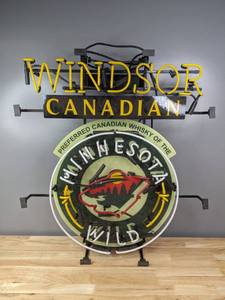 lot 1 image: Rare Minnesota Wild Windsor Canadian Neon Liquor Sign Hockey T