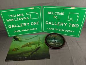 lot 61 image: Wall Decor & Clock Engbretson Underwater Photography 3-D Picture. (2) Gallery Direction Signs, Dodge Charger Wall Clock  X