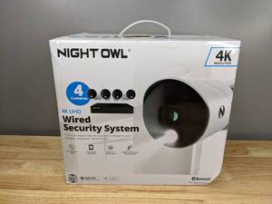 lot 11 image: Brand New Night Owl Bluetooth 4 Channel 4K Wired DVR, 4 Wired Light Cameras & 1TB HDD T