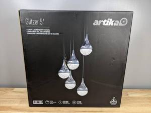 lot 60 image: Brand New Artika Glitzer 30-Watt Integrated LED 5-Light Black Modern Hanging Pendant Light Chandelier T