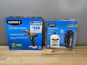 lot 35 image: Brand New HART 20-Volt Cordless 38-inch Impact Wrench & 20V Battery and Charger Starter Kit T