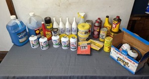 lot 139 image: Large Collection of Auto and Home Maintenance Items Brake Fluid, Washer Fluid, De-Icer, Creosote Remover and More
