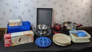 lot 62 image: Miscellaneous Kitchen Ware Norpro 7-in-1 Mandolin Slicer Grater, Cookbooks, Pans (Calphalon), Whisks and More