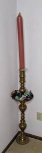 lot 175 image: Tall Brass Decorative Floor Candlestick  Candle