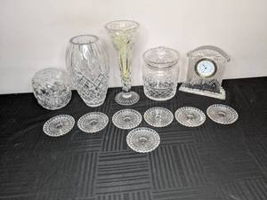 lot 151 image: Collection of Crystal Clock, Coasters, Vases, Jars