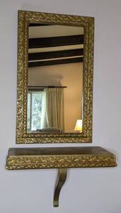 lot 145 image: Textured Gold Toned Framed Mirror with Gold Toned Shelf