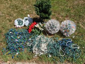 lot 196 image: Large Collection of Holiday Lights and Decor Faux Tree, String Lights, Etc.