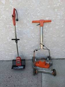 lot 129 image: Vintage Black & Decker 18 Dual Blade Corded Electric Lawn Mower and Toro Power Shovel