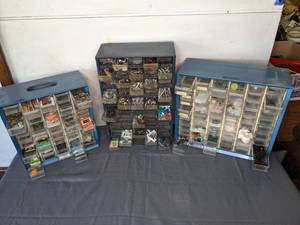 lot 182 image: (3) Multi-Drawer Storage Cabinets and Contents (Assorted Screws, Safety Pins, Small Scissors, Bits & BobsMisc. Hardware)