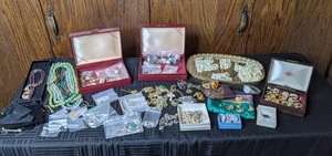 lot 104 image: Large Collection of Costume Jewelery with Boxes and Gorgeous Mirror Tray