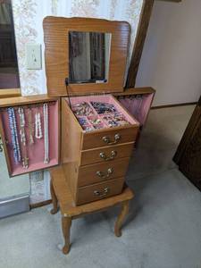 lot 208 image: Tall Freestanding Wooden Jewelry Box FULL of Jewelry