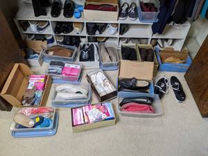 lot 101 image: Assortment of Womens Shoes Size 10 Sneakers, Loafers, Dress Shoes and More