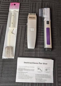 lot 274 image: Lot of 3 Hair Trimming Tools Wahl Clippers, Battery Operated Hair Trimmer and Hair Cutting Comb with Blades
