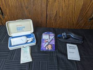 lot 179 image: Vintage Norelco Ladyshave Electric Razor in Lady Schick Shaving Wand Box, Finishing Touch Lumina Personal Hair Remover, Philips Norelco 3000 Wet & Dry Electric Razor