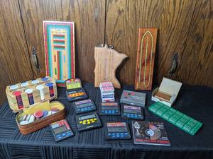 lot 212 image: Cribbage Boards, Handheld Slot Games, Poker Chips, Deck of Cards