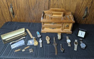 lot 214 image: Wooden Box, Watches, Watch Bands