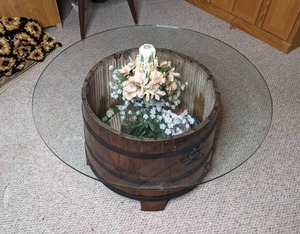 lot 244 image: Beautiful Unique Coffee Table w Handmade Candle & More