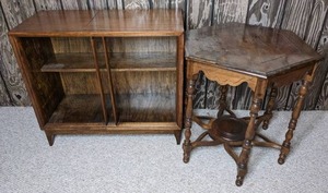 lot 247 image: Pair of Beautiful Vintage Hexagonal Table and Small Display Shelf