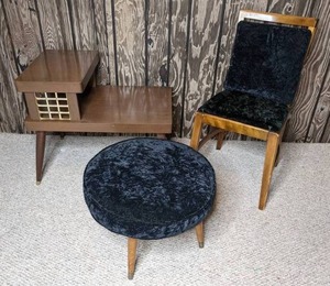 lot 248 image: Wonderful Vintage End Table & Padded Chair and Ottoman