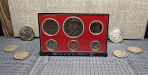 lot 25 image: Vintage 1977 6-Coin US Proof Set Plus 3 Franklin 12 Dollars, 2 Eisenhower Dollars and 1 Liberty Dollar