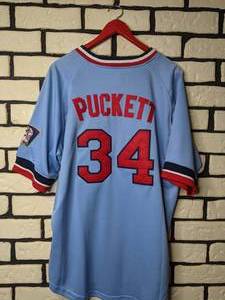 lot 382 image: Minnesota Twins Mens Majestic Brand Puckett #34 Blue Jersey MLB