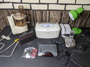 lot 384 image: Assortment of Household Electronics Vintage GE Radio, Telephones, Magnavox Answering Machine, Food Processor and More