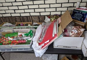lot 304 image: Assortment of Christmas Holiday Gifting Supplies Boxes, Bags, Wrapping Paper, Ribbon, Bows, Ornaments and More