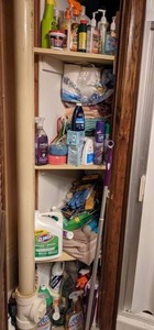 lot 367 image: Assortment of Cleaning Supplies Swiffer Wet Jet, Instant Mold & Mildew Stain Remover, Hand Sanitizer, Bissell Spot & Stain, Air Fragrances, Clorox Clean-Up Cleaner  Bleach, Scrub Free Clean Shower, Gloves and More