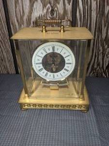 lot 399 image: Vintage Seth Thomas Brass Glass Skeleton Carriage Mantel Clock 0792-000