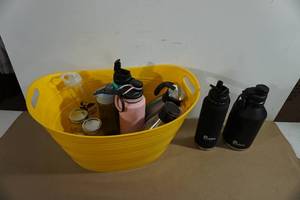 lot 70 image: Assorted Reusable Drinkware in Basket