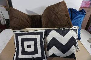 lot 85 image: Assorted Throw Pillows and Storage Box