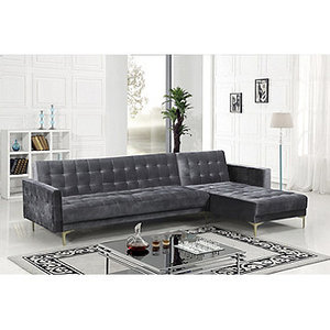 lot 206 image: NEW Chic Home Amandal Tufted Velvet Sectional Seat and Chaise