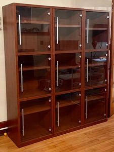 lot 47 image: 3 Ikea Glass Front Cubicle Style Shelves