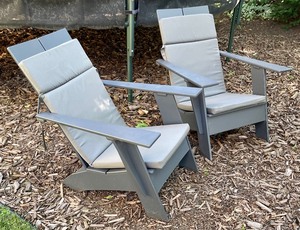 lot 180 image: Emmet Room and Board Loll Charcoal Chairs with Loll Lollygagger Cushions