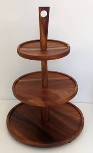 lot 141 image: Cool Wood Tiered Serving Tower and Fondue Pot