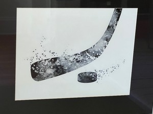 lot 118A image: Framed Black and White Abstract Hockey