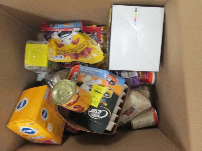 box of wet dog food and treats ...