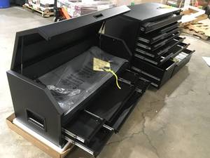 Lot of 2 Mixed Garage Cbinets by Husky Slight Damage on One Unit  Customer Returns See Terms on Auction