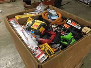 Gaylord of  Mixed Tools and Hardware Items and Misc Items Customer Returns See Terms on Auction